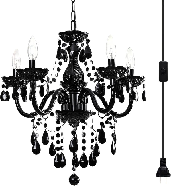 Black Modern 5-Light Crystal Chandelier Acrylic Hanging Pendant Light1