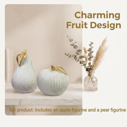 Apple and Pear Decor Set, Modern Fruit Sculpture Home Decor, White and Gold Decorative Ornaments for Living Room Bedroom Desk Shelf Coffee Table, Aesthetic Room Decor Unique Gift7