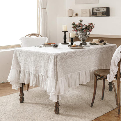 Vintage French Lace Cotton Table Cloth,Square 67"X67"-Leiden2