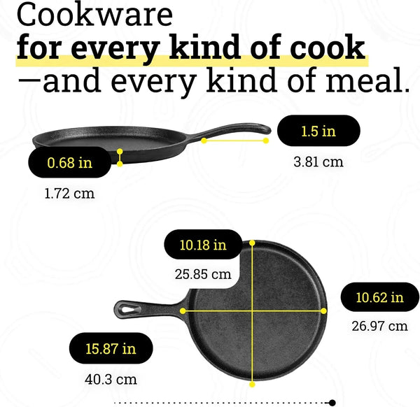 Cast Iron 5-Piece Set, Pfas-Free Pre-Seasoned Kitchen Set | Pfas-Free Cast Iron Set Includes Skillets, Griddle & Dutch Oven for Non-Toxic Everyday Cooking, Made in USA10