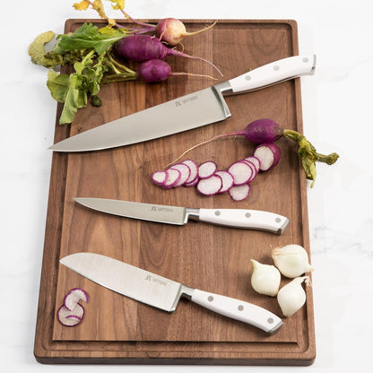 Yatoshi 15 Piece White Knife Block Set - Pro Kitchen Knife Set Ultra Sharp High Carbon Stainless Steel with Ergonomic Handle7
