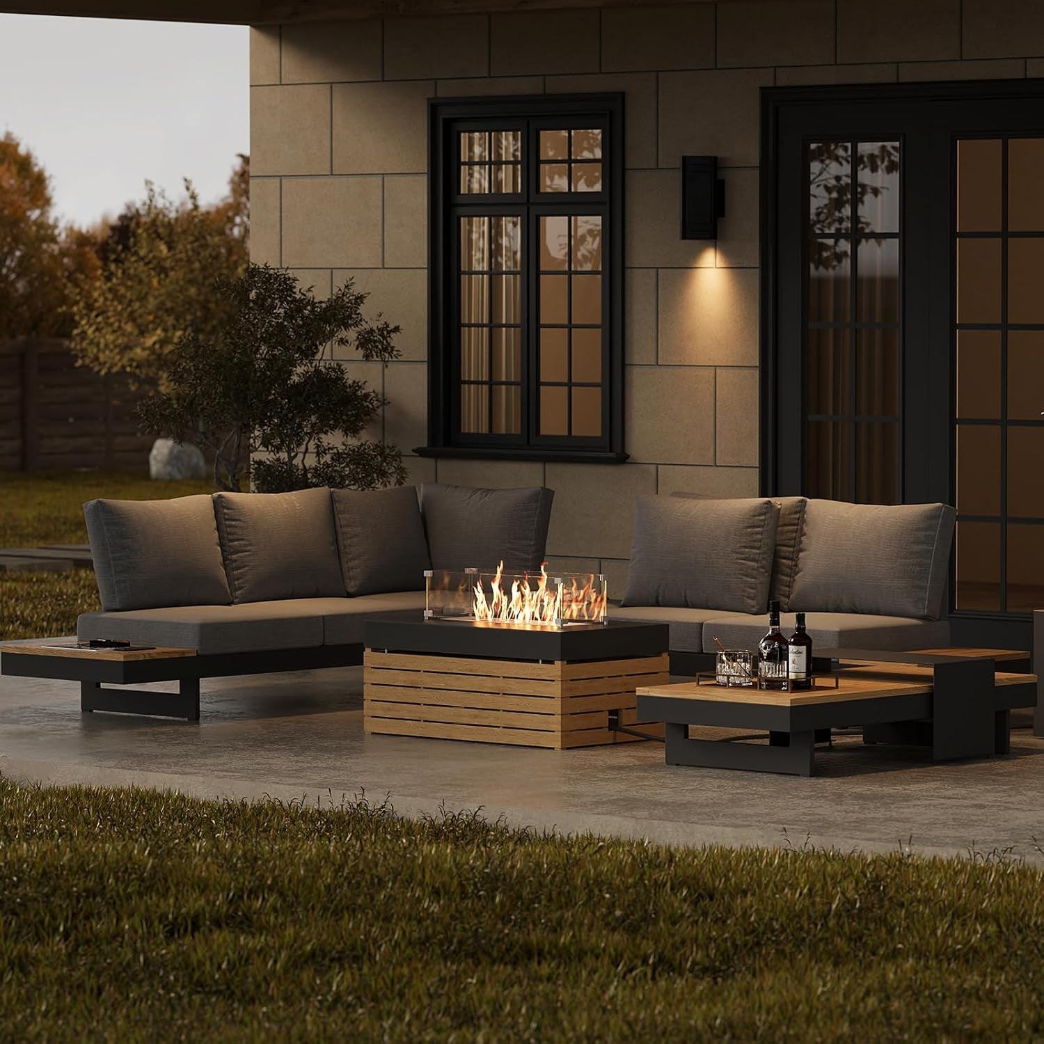 patio-conversation-sets-with-fire-pit-teak-outdoor-sofa-set