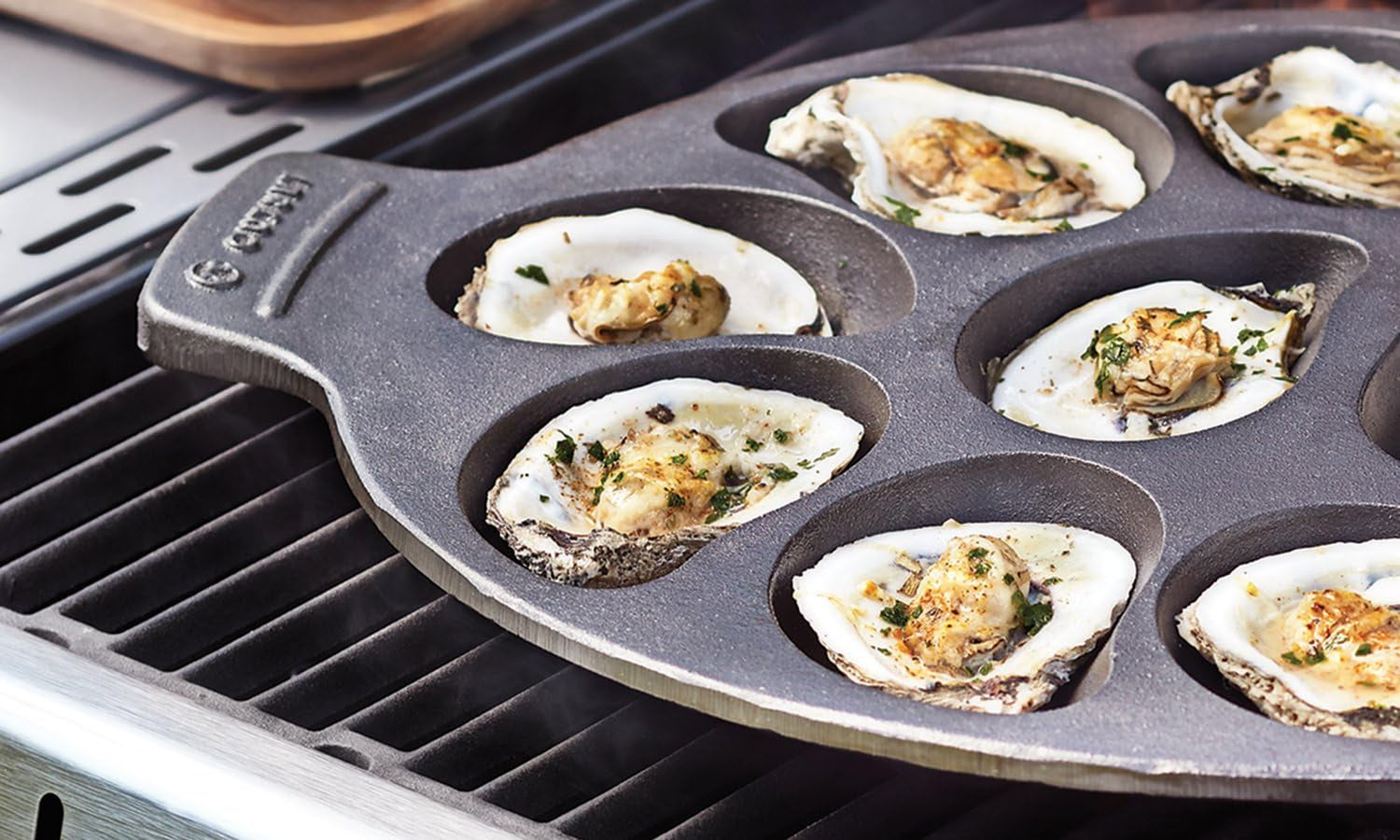cast-iron-oyster-grill-pan-12-cavities-black-oyster-bbq-and-serving-pan-grill-serve-oysters-in-one-pan-12-capacity-oyster-tray-plate-oven-grill-stovetop-safe-durable-cast-iron-platter