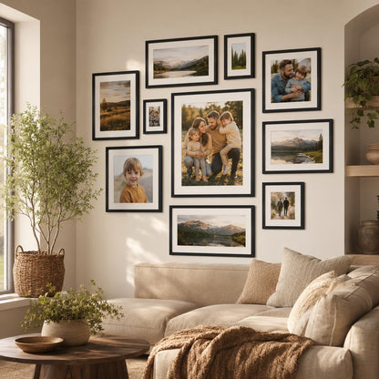 Wood 16X20 Picture Frame with 11X14 Mat Black, Display 11X14 with Mat or 16X20 without Mat, Wood 16 by 20 Photo Frame, 16 X 20 Frame for Wall Hanging Display, Black, 2 Pack7