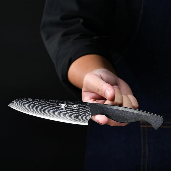 Santoku Knife 5" Inches-Japan 8C Super Steel 67 Layer Damascus Steel-Sharp Kitchen Knife-Full Tang ABS Anti-Skid Handle Utility Knife Cooking Knife with Luxury Gift Box9