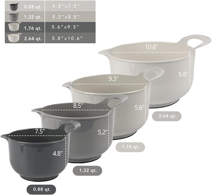 4 Pack Nesting Mixing Bowl with Pour Spout and Handle, BPA Free Microwave & Dishwasher Safe(Grey, 4 Pack with Handle)3