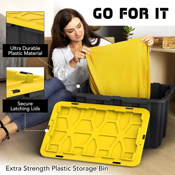 4 Pack of Large 17 Gallon Plastic Storage Bin Tote Organizing Container with Secure Latching Lids, Stackable, Extra Strength Clear with Built in Handle - Black and Yellow3