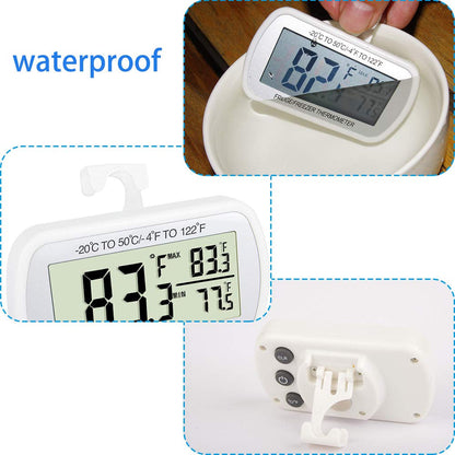 Refrigerator Thermometer Digital Fridge Freeze Room Thermometer Waterproof Large LCD Display Max/Min Record Function, White | Waterproof, Large LCD Display, Max/Min Record Function6
