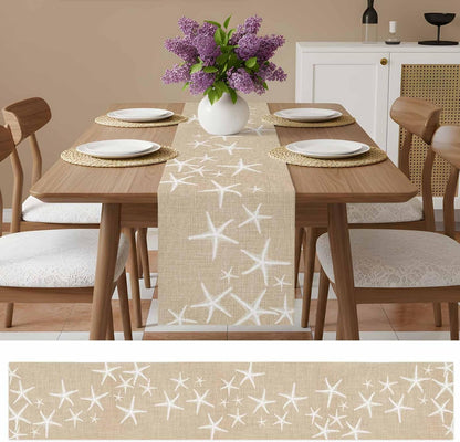 Beige Starfish Coastal Table Runner 36 Inches Long Farmhouse Dress Scarves, Summer Beach Nautical Ocean Sea Dining Tablerunner for Coffee Table/Kitchen Island/Party Décor, Small 13" X 36"8