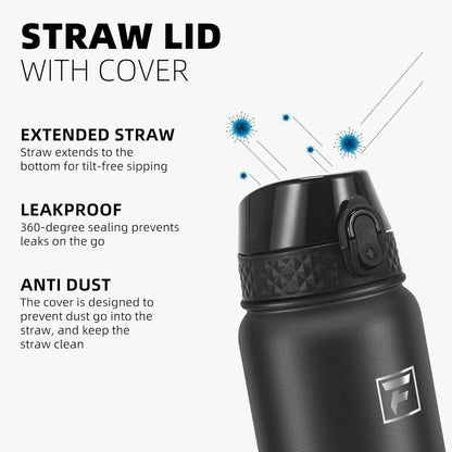 20 Oz Kids Insulated Stainless Steel Water Bottle with Straw Lid, Leakproof & Anti-Dust Everyday Use Bottle for School, Women & Men, Back to School Essentials (Black)4