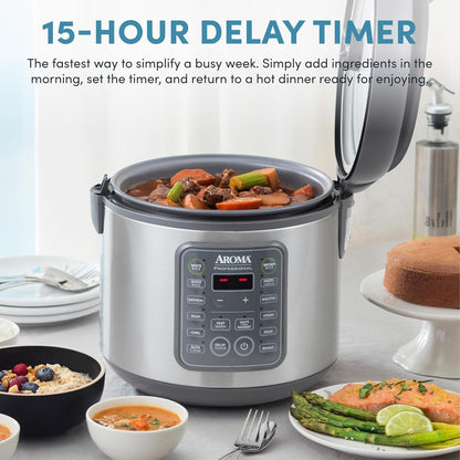 Professional Digital Rice Cooker, 10-Cup (Uncooked) / 20-Cup (Cooked), Multicooker, Slow Cooker, Steamer, Oatmeal Cooker, Egg Cooker, STS, 5 Qt, Gray, ARC-5200SG4