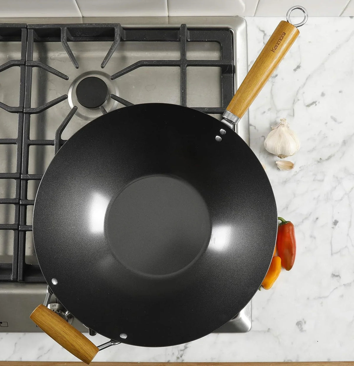 hammond-14-inch-flat-bottom-carbon-steel-wok-black-durable-non-stick-stir-fry-pan-for-gas-and-electric-stovetops