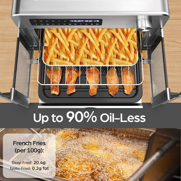 French Door Air Fryer Toaster Oven Combo, 24QT 10-In-1 Oven | 1700W Heating, Adjustable Fan Speed, Rotisserie Function, 102-Recipe Book, Removable Crumb Tray, Stainless Steel Finish5