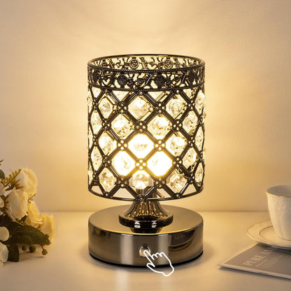 Black Crystal Rechargeable Cordless Table Lamp, Touch Small Desk Lamp1