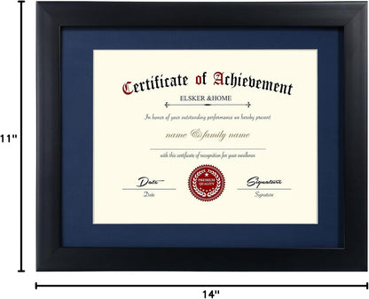 Certificate Frames 8.5 X 11 Black, Fits Diploma 8.5 X 11 with Blue Mat or 11X14 without Mat, Shatter Resistant Glass, Document Degree Picture Award Frame for Tabletop or Wall Display8