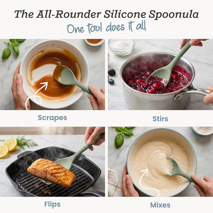 Starpack Silicone Spoonula the All-Rounder 11 Inch - LFGB Spoon Spatula, 600°F Heat Resistant, Bpa-Free - One-Piece Seamless, Dishwasher Safe - for Nonstick Cookware, Sage Green2