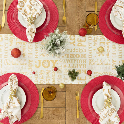 Holiday Dining Table Linen Metallic Fabric Kitchen Décor, Christmas Table Runner, 14X108, Gold Holiday Collage4