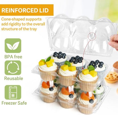6 Count X 40 Sets Cupcake Containers, Clear Plastic Cupcake Boxes | Thick Plastic Muffin Holders with Detachable Tall Dome Lid, Disposable Cupcake Carriers, BPA Free, Standard Size3