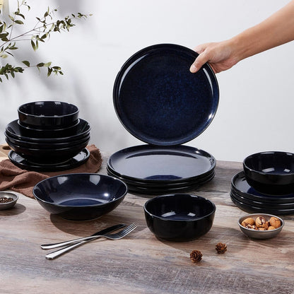 16 Piece Dishes Dinnerware Set with Pasta Bowls for 4, Midnight Blue7