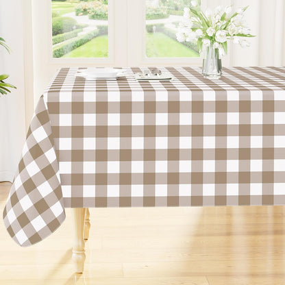 Picnic Table Cloth, Vinyl Tablecloths with Flannel Backing, 60"X84" | Waterproof Rectangle Table Cloth, Wipeable Buffalo Plaid Table Cover for Indoor and Outdoor (Khaki & White)1