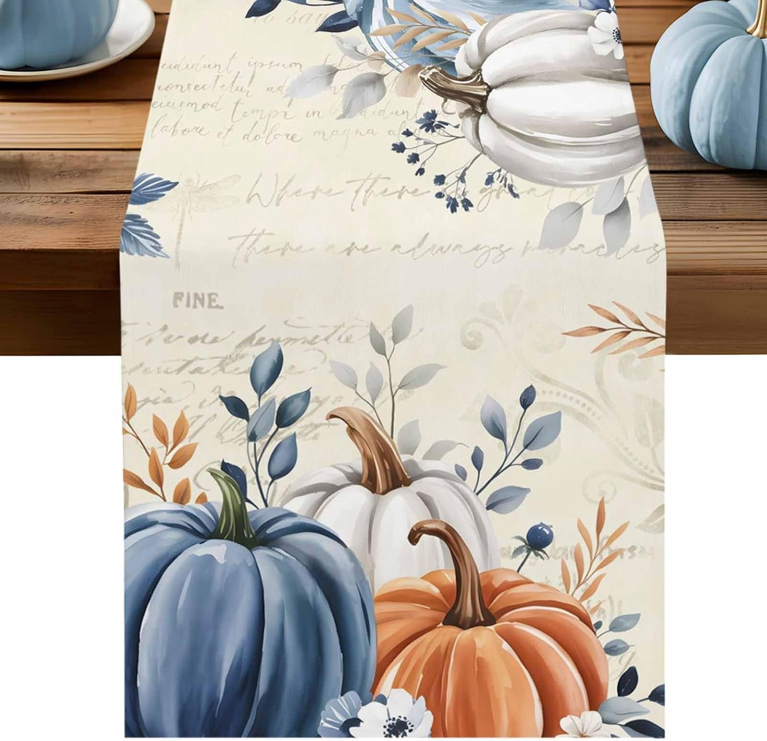 fall-table-runner-13x48-inches-long-blue-pumpkin-table-runners-floral-leaves-cotton-linen-autumn-harvest-dresser-scarf-kitchen-dining-table-decor-for-thanksgiving-holiday-party-coffee-indoor-outdoor
