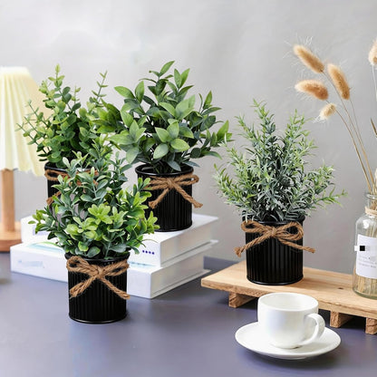4 Potted Artificial Plants Metal Fake Potted Plant with Iron Pot Mini Greenery Decor Small Faux Plants for Indoor Farmhouse Home Porch Garden Bathroom Room Décor Black3