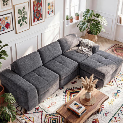 123" Oversized L Shaped Boneless Couch, Modular Sectional Sofa,Grey1