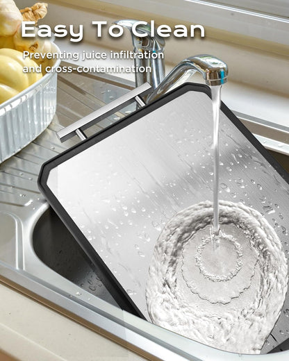 Stainless Steel Cutting Board,Non Toxic Chopping for Kitchen | Metal Cutting Board,Double Sided Stainless Steel/Wheat Straw Pp Large for Meat,Dishwasher Safe [16*11Inch]6
