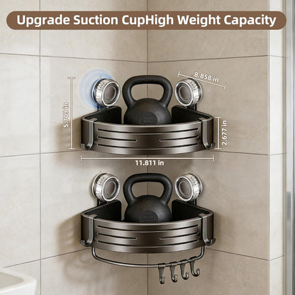 Suction Cup Corner Shower Caddy, No Drill, 2 Tier, Gray2