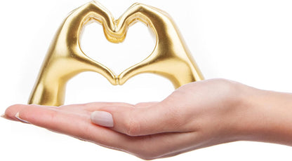 Small Heart Hands Sculpture Decor for Living Room Bedroom Bookshelf Coffe Table and Office Display, Love Finger Statue Modern Aesthetic Home Decor, Unique Gift for Wedding Christmas Birthday (Gold)1