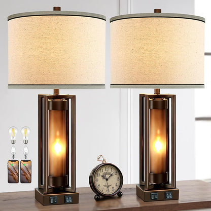 Farmhouse Table Lamps for Living Room Set of 2 with USB C+A Ports1