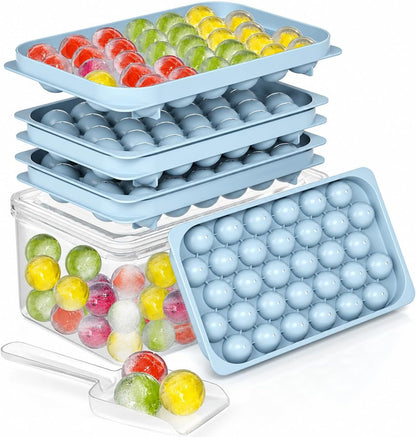 Ice Cube Trays with Lid and Bin, Bpa-Free Mini 0.8 Inch Sphere Ice Molds, 2-Pack Small round Ice Ball Trays, Easy Release, Includes Scoop & Ice Storage Box for Cocktails, Coffee1