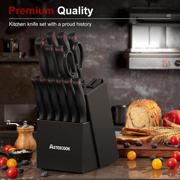 Knife Set for Kitchen with Block and Sharpener 15Pcs German | Stainless Steel Kitchen Utensils Set Dishwasher Safe5