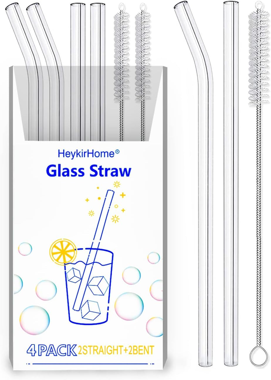 4-pack-reusable-glass-straw-size-8-5x10-mm-including-2-straight-and-2-bent-with-2-cleaning-brush-perfect-for-smoothies-tea-juice