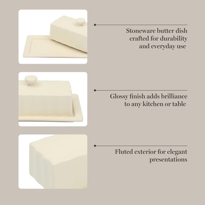 Broadbrook Stoneware Butter Dish with Lid, Rectangular Covered Butter Keeper, 8.1 X 4.4 X 3 Inches, Classic Cream Glaze, Dishwasher Safe Ceramic Storage for Counter or Table4