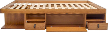 Bali King Size Storage Platform Bed with 6 Drawers, 6 Shelves, 3 Door Cabinets, 2 Pullout Nightstands, Solid Pine Wood Bed Frame with Underbed Storage, No Box Spring Needed, Oak Brown5