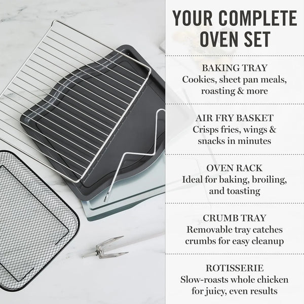 French Door Air Fryer Toaster & Convection Oven 34QT, Linen | 12-In-1 Countertop Oven, Bake, Broil, Roast, Fits 12” Pizza, Dehydrate, Air Fry Basket, Oven Rack, Rotisserie, Cream White7