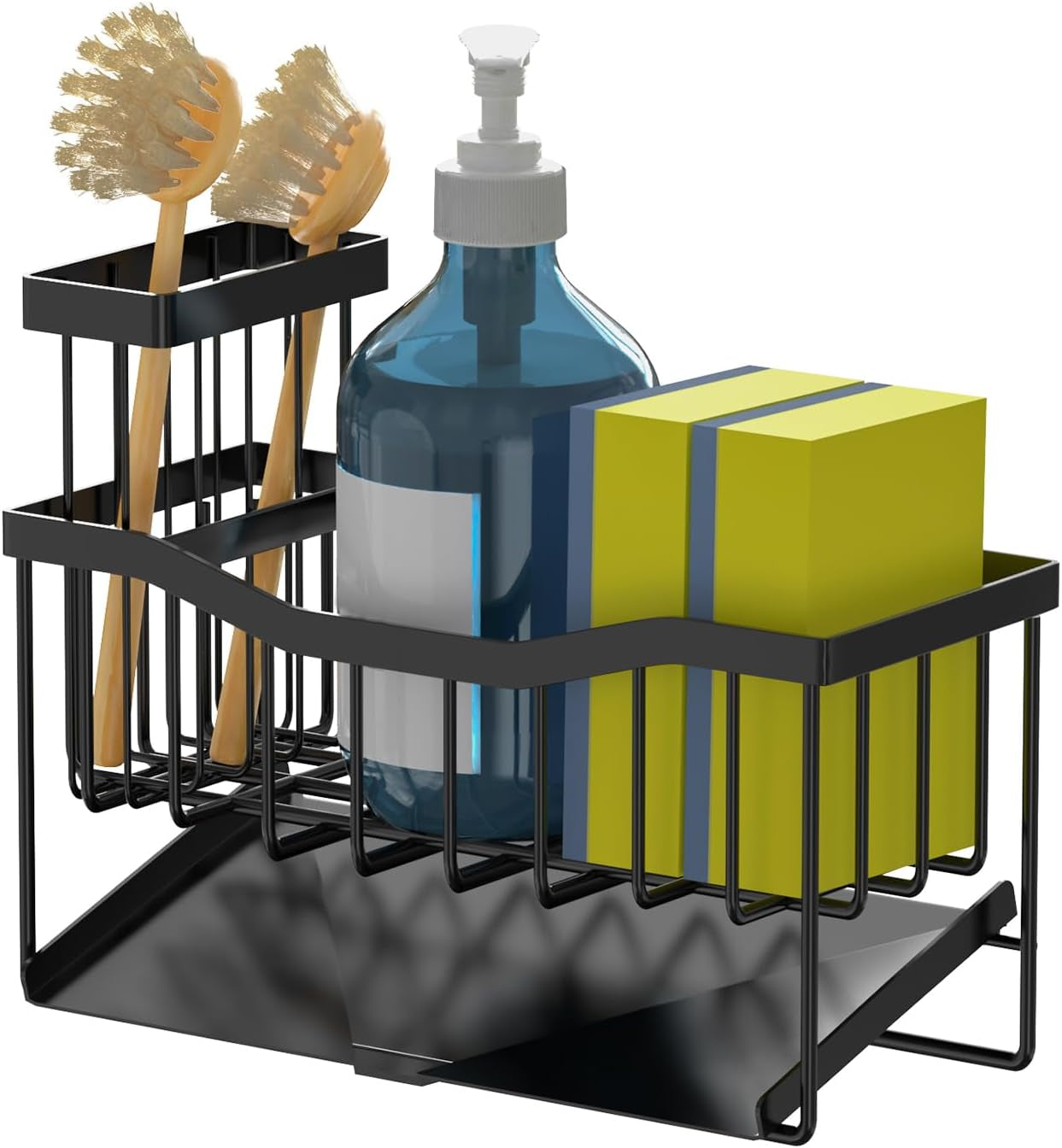 maifan-sink-caddy-sponge-holder-for-kitchen-with-brush-holder-and-stainless-steel-self-drain-tray-rustproof-kitchen-sink-organizer-for-sponge-soap-dispenser-storage-accessories