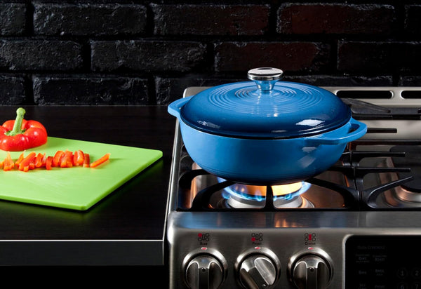 Essential Enamel Cast Iron Dutch Oven, 3 Quart, Caribbean Blue | Dual Handles, Oven Safe up to 500°F, Use to Marinate, Cook, Bake, Refrigerate & Serve, Stovetop Safe2