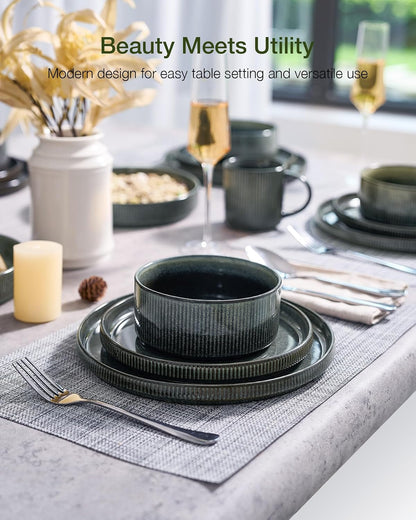 Star Stoneware Dinnerware Set, Reactive Glaze Plates & Bowls for 42