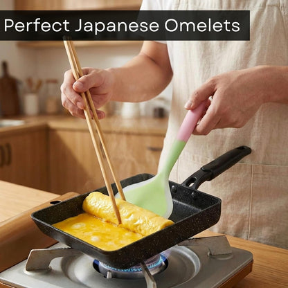 Tamagoyaki Pan - Japanese Egg Pan with Lid, Square 7X6 Inch | Japanese Omelette Pan for Rolled Omelets - Nonstick Tamago & Square Frying Pan, Induction Ready, Heat-Resistant Handle3