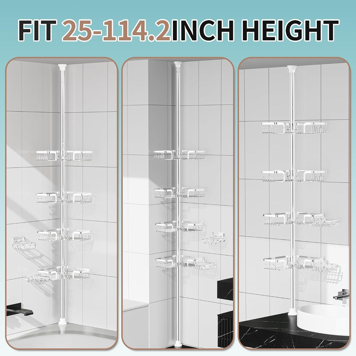 shower-caddy-tension-pole-rustproof-corner-organizer-silver
