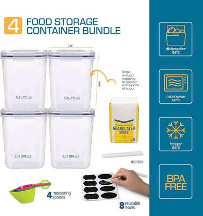Flour Sugar Storage Containers (5.3L/4Pk) Great Rice Canisters Sets for the Kitchen Pantry, Large Food Storage Containers with Lids Airtight2