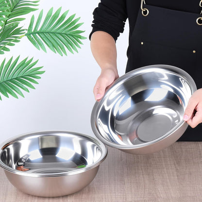 4 Pcs Stainless Steel Mixing Bowl Nesting Metal Prep Salad Bowl Extra Large Basin Salad Basin with Deeper Edge, Mirror Finish for Home Cooking or Commercial, Dishwasher Safe, Silver (13 Inch 8 Qt)3