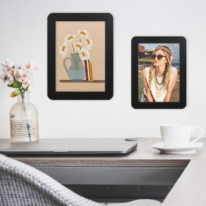 ZPAN 5X7 Picture Frames Set of 4, Picture Frame with Real Glass, Rustic Wooden Picture Frame with Rounded Corners, Suitable for Hanging or Tabletop Display (Black)3