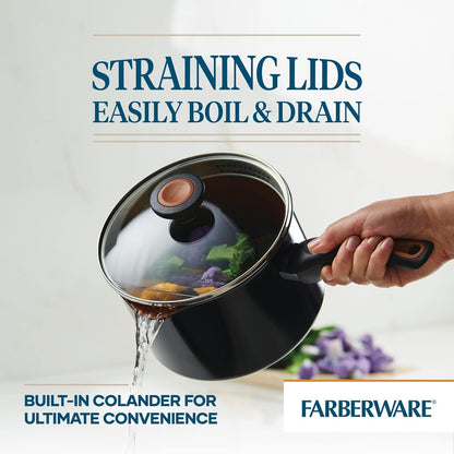 Glide Copper Ceramic Nonstick Straining Sauce Pan with Lid, 3-Quart, Black5