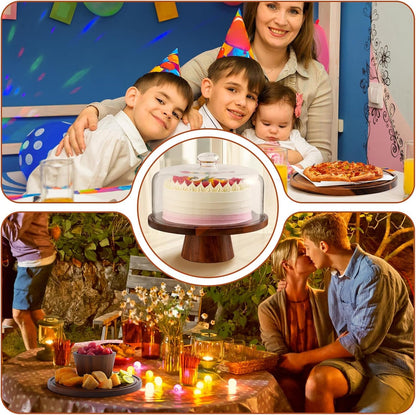 Acacia Wood Cake Stand with Glass Lid–12" Magnetic Base for Parties&Kitchen6
