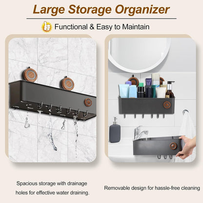 Shower Caddy Suction Cup, Removable Waterproof Bathroom Organizer Shower Shelf with Drainage, Suction Plastic Storage for inside Shower, Shampoo, Bathroom Accessories Holder, Gray (Mahogany-L)4