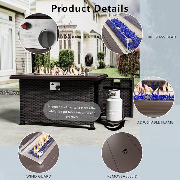 11 Pieces Patio Furniture Set with 2 Swivel Chairs Patio Furniture Outdoor Sectional Sofas with 55000 Gas Fire Pit Patio Conversation Set W/7 Cushions3