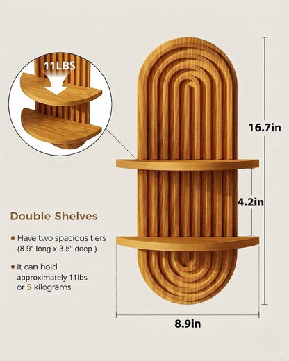 Boho Wall Decor Plant Wall Shelf Wood Plant Holder 2 Tier Brown | Mid Century Modern Decor Hanging Plant Shelf Wooden Floating Shelves for Home Bedroom Living Room Holding Planter Decoration2